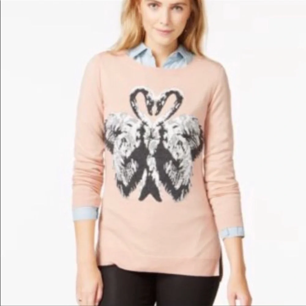 NWT Maison Jules Sweatshirt Crew Swan Motif Pink Gray Long Sleeve XL Feminine - Picture 12 of 12